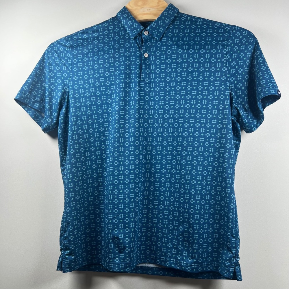 Mizzen+Main Mens Classic Fit Performance Polo Shirt Blue Geometric Print Large